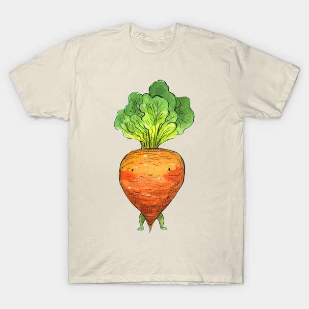 "I love Veggies" Carrot Cute Watercolour Handmade T-Shirt by Carlotta Mascolo Art